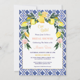 Italian Citrus Blue Tiles Summer Bridal Shower Invitation