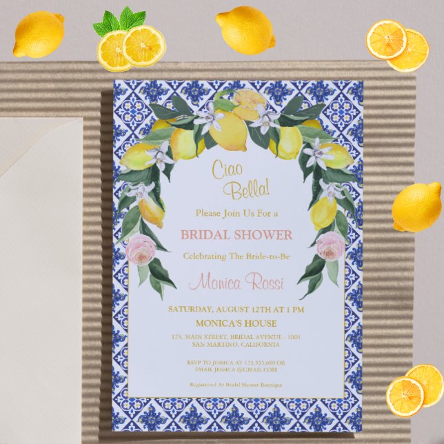 Italian Citrus Blue Tiles Summer Bridal Shower  Invitation (Creator Uploaded)