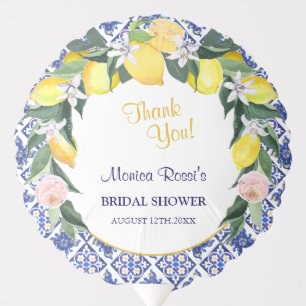 Italian Citrus Lemon Blue Tiles  Bridal Shower  Balloon