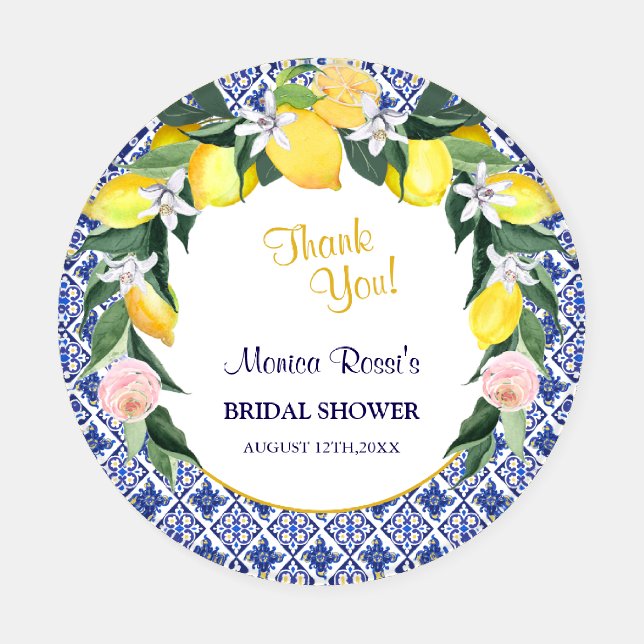 Italian Citrus Lemon Blue Tiles  Bridal Shower  Coaster Set (Single)