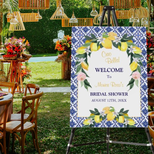 Italian Citrus Lemon Blue Tiles Bridal Shower  Foam Board (Creator Uploaded)