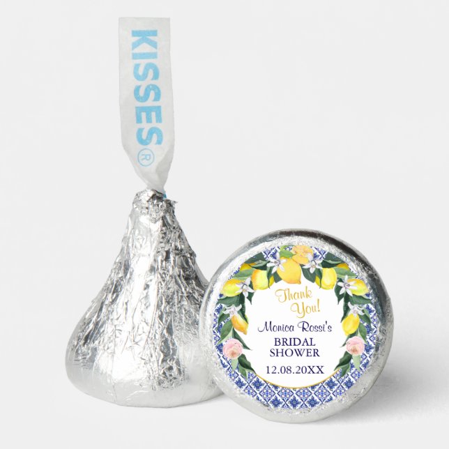 Italian Citrus Lemon Blue Tiles Bridal Shower  Hershey®'s Kisses® (Front)