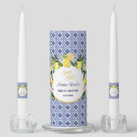 Italian Citrus Lemon Blue Tiles Bridal Shower  Unity Candle Set