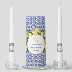 Italian Citrus Lemon Blue Tiles Bridal Shower Unity Candle Set