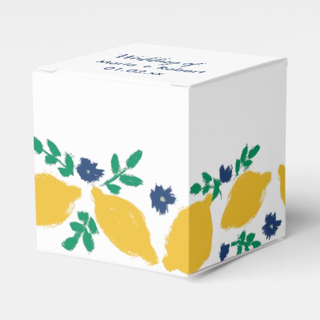 Italian Citrus Lemon Hand Drawn Wedding Favor Boxes (Front Side)