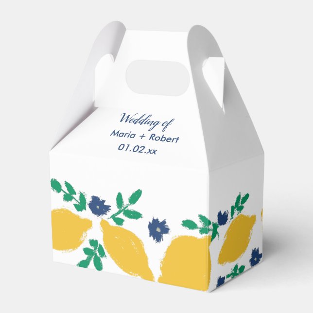 Italian Citrus Lemon Hand Drawn Wedding Favor Boxes (Front Side)