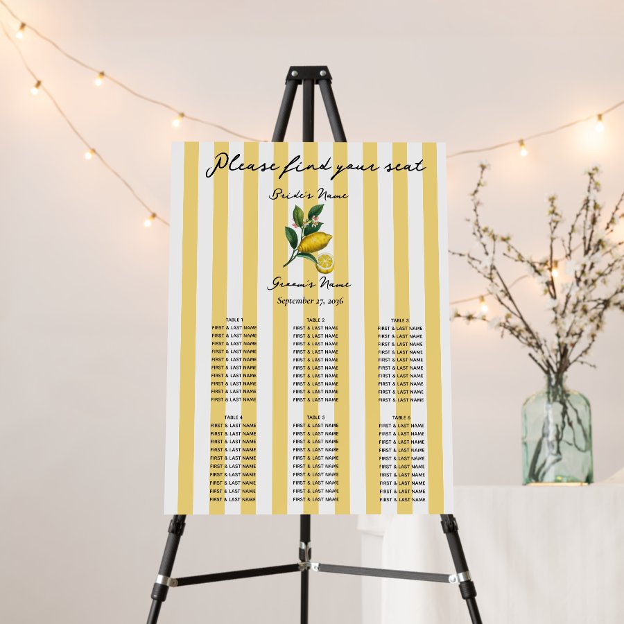 Italian Citrus Lemon Wedding Seating Chart Foam Board