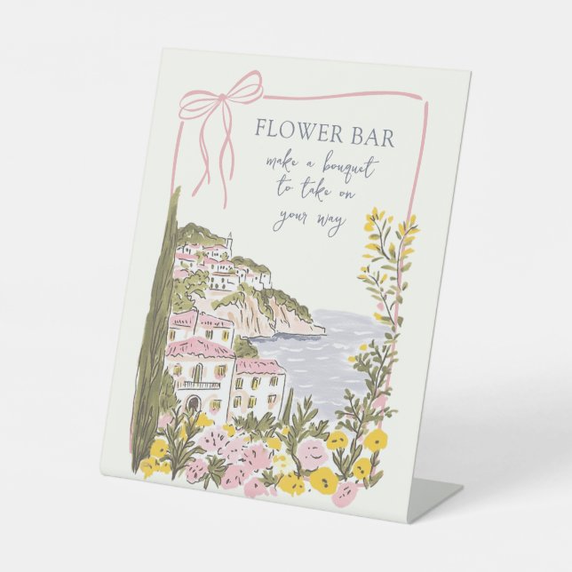 Italian Coast Bridal Shower Flower Bar Pedestal Sign (Front)
