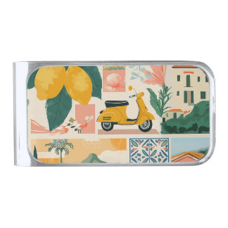 Italian Coast Collage - Mediterranean Summer Vibe Silver Finish Money Clip
