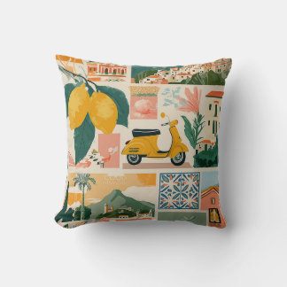 Italian Coast Collage - Mediterranean Summer Vibe Throw Pillow