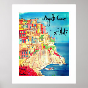 Italian Coast of Italy Colorful Art 24" X 30"  Poster