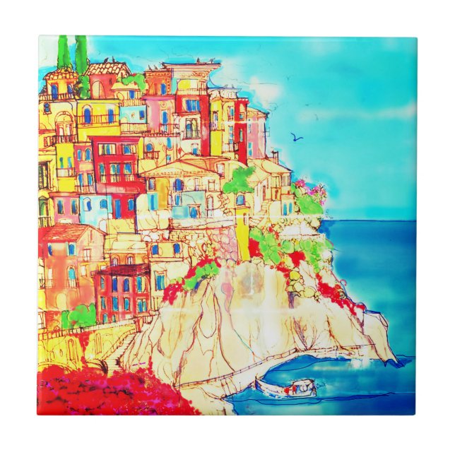 Italian Coast Scene Contemporary Ceramic Tile (Front)