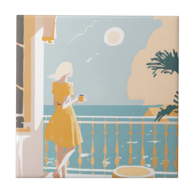 Italian coast woman city ceramic tile (Front)
