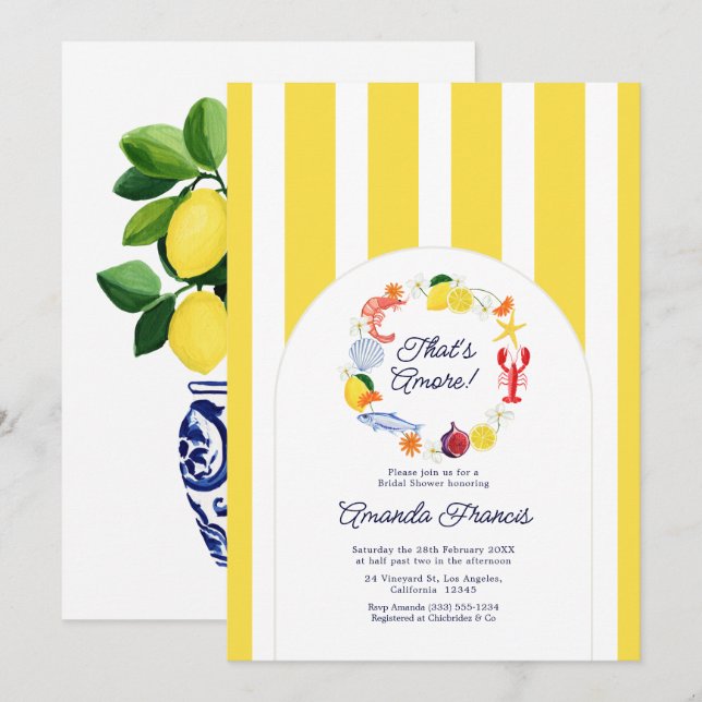 Italian Coastal Gen Z Yellow Bridal Shower Invitation (Front/Back)
