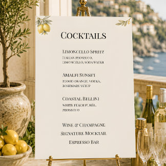 Italian Coastal Lemon Cocktail Menu Foam Board