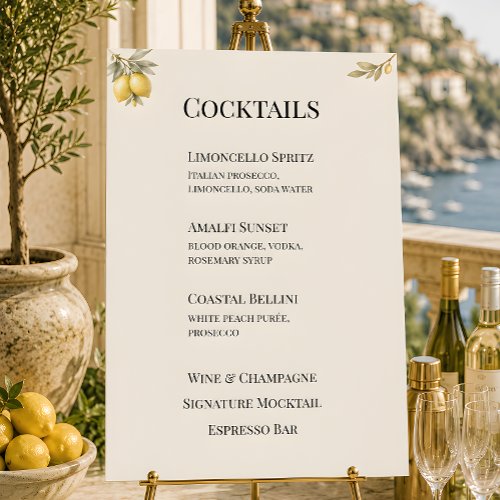 Italian Coastal Lemon Cocktail Menu Foam Board