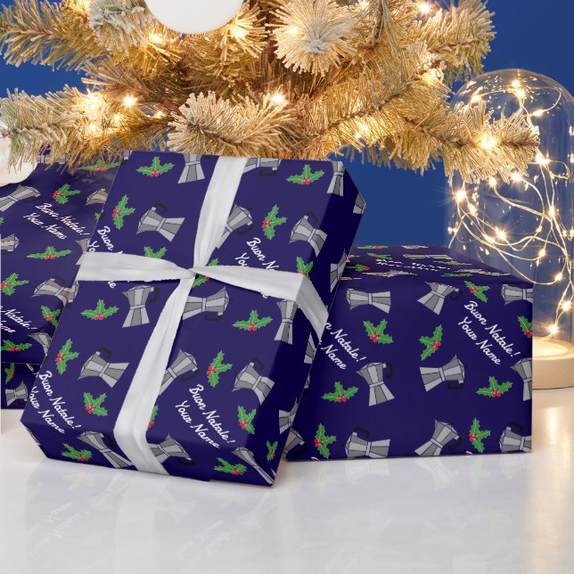 Italian Coffee Moka Pot Buon Natale cute Christmas Wrapping Paper (Holidays)