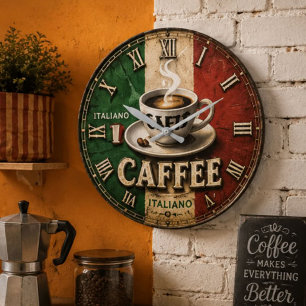 Italian Coffee Rustic Kitchen Vintage Espresso Large Clock