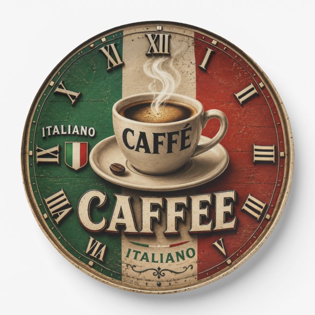 Italian Coffee Rustic Kitchen Vintage Espresso Paper Plates (Front)