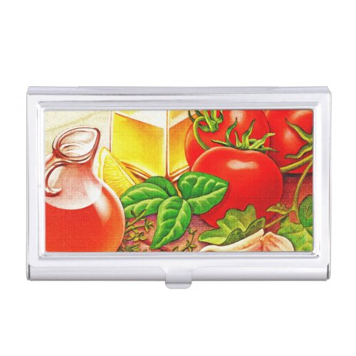 Italian Cooking Ingredients Tomatoes and Basil Business Card Case