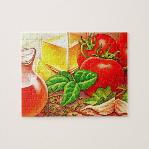 Italian Cooking Ingredients Tomatoes and Basil Jigsaw Puzzle