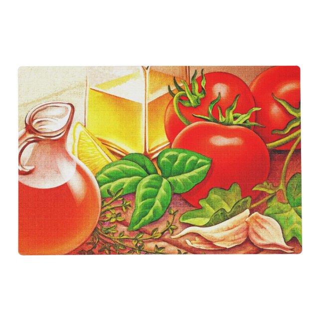 Italian Cooking Ingredients Tomatoes and Basil Placemat (Front)