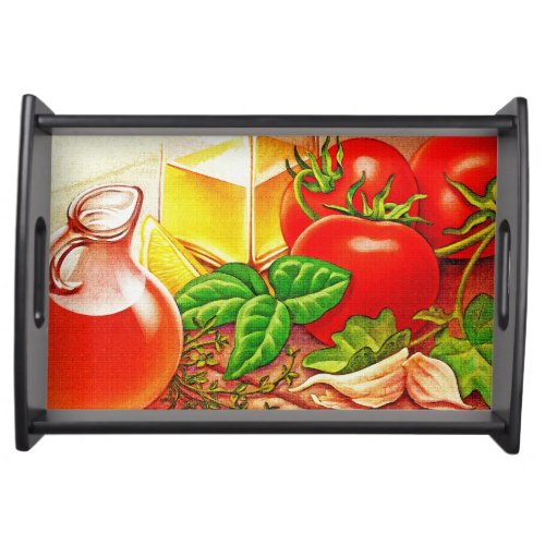 Italian Cooking Ingredients Tomatoes and Basil Serving Tray