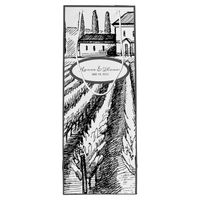 Italian Countryside Vintage Vineyard Wedding Wine Gift Bag (Back)