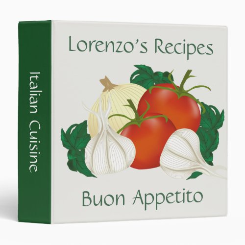 Italian Cuisine Custom Recipe 3 Ring Binder