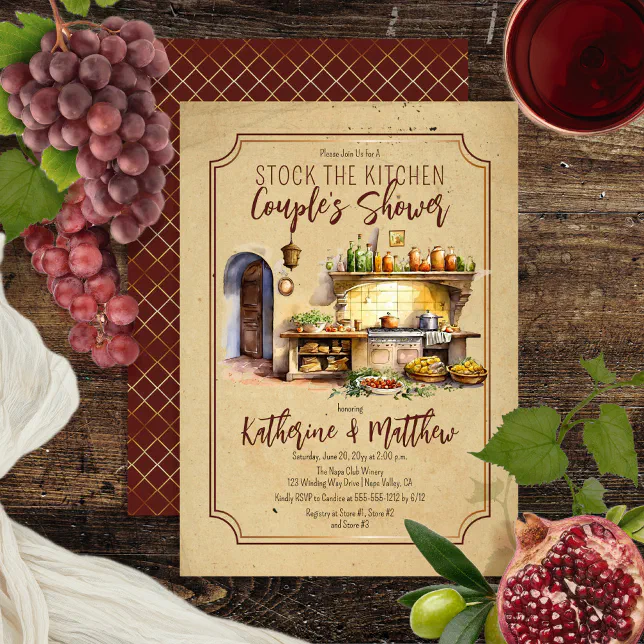 Italian Cuisine Stock the Kitchen Couple's Shower Invitation | Zazzle
