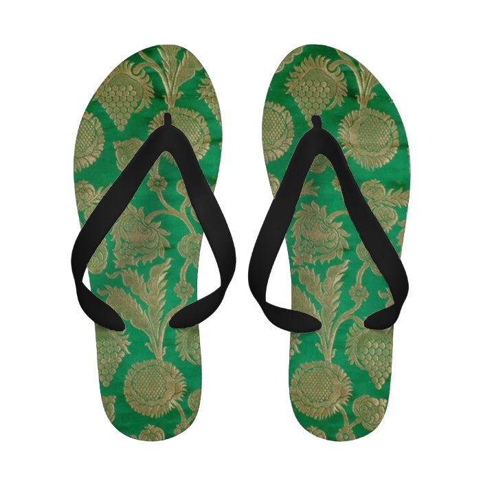 Italian damask, green and gold Flip Flops