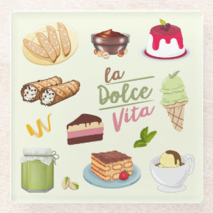 Italian Desserts Sweets Glass Coaster