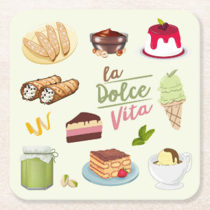Italian Desserts Sweets Square Paper Coaster