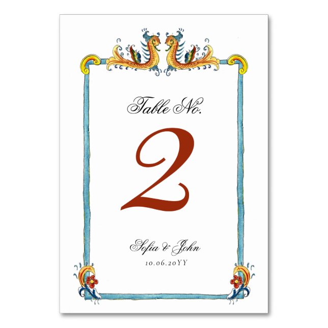 Italian destination wedding  table number (Front)