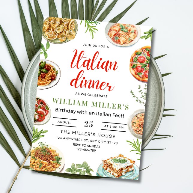Italian Dinner Birthday Invitation, Pizza Birthday Invitation (Creator Uploaded)