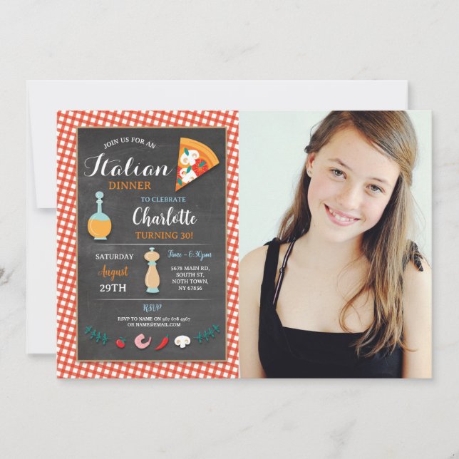 Italian Dinner Birthday Party Chalk Pizza Invite (Front)