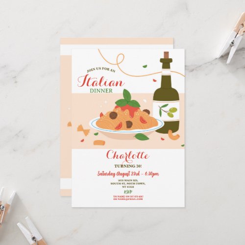 Italian Dinner Birthday Party Pizza Lunch Invitation