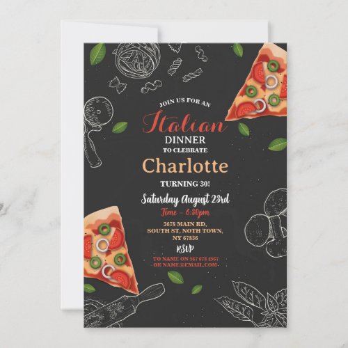 Italian Dinner Birthday Party Pizza Lunch Invitation