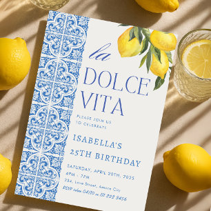 Italian Dolce Vita Mediterranean Tiles Birthday Invitation