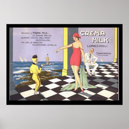 Italian Drink Crema Milk Vintage Poster