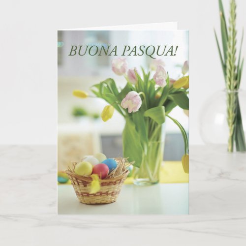 Italian Easter Basket with Flowers Holiday Card