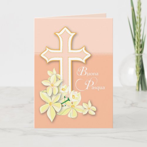 Italian Easter Card Flowers  Cross Buona Pasqua Holiday Card