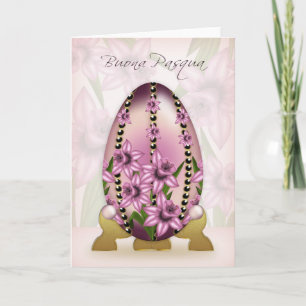 Italian Easter Card With Decorated Egg And Daffodi