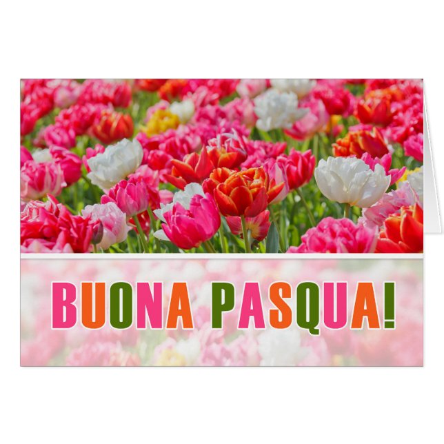 ITALIAN Easter Joyeuses Paques Pink Tulip Garden (Front Horizontal)
