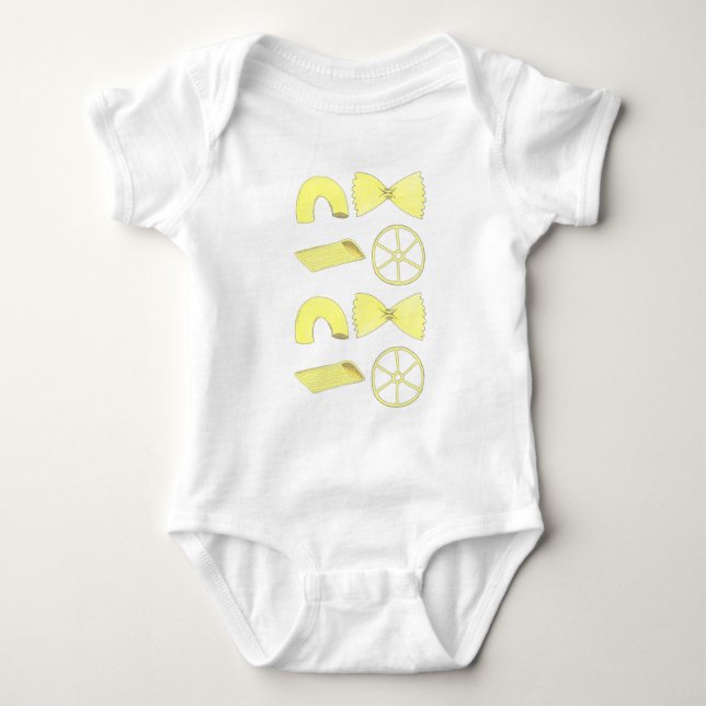 Italian Elbow Macaroni Penne Bowtie Pasta Foodie Baby Bodysuit (Front)