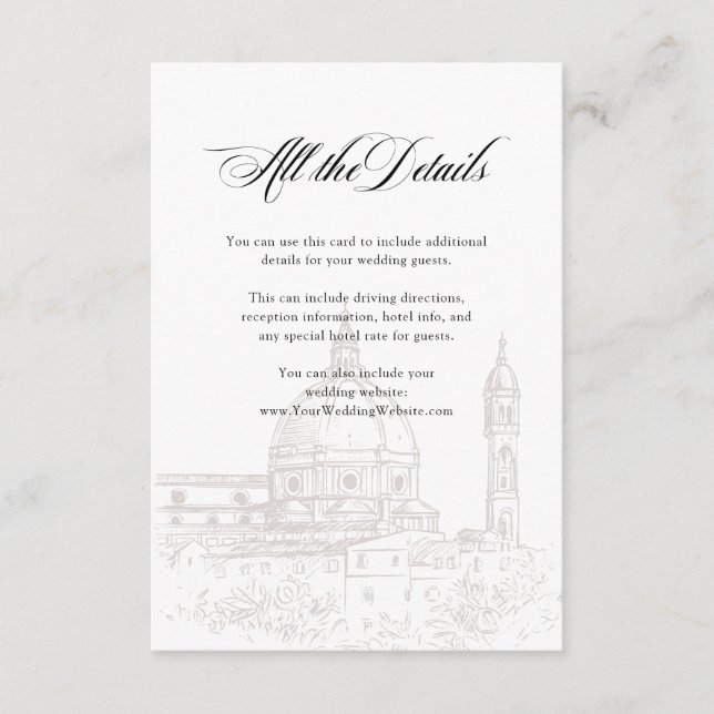 Italian Elegance Illustrated Wedding Guest Details Enclosure Card (Front)