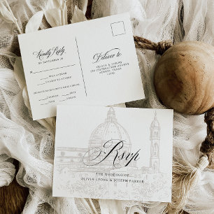 Italian Elegance Illustrated   Wedding RSVP Postcard