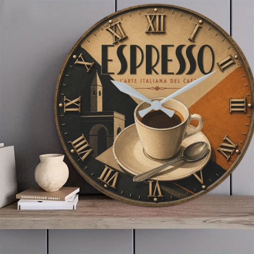 Italian Espresso Coffee Bar Decor Large Clock