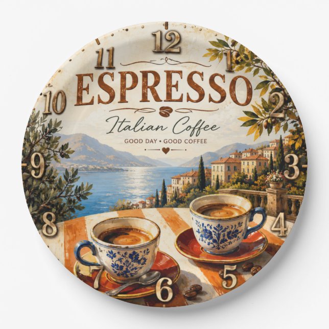 Italian Espresso Coffee Paper Plates (Front)