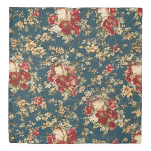 Italian Exquisite Floral Pattern in Red and Teal Duvet Cover